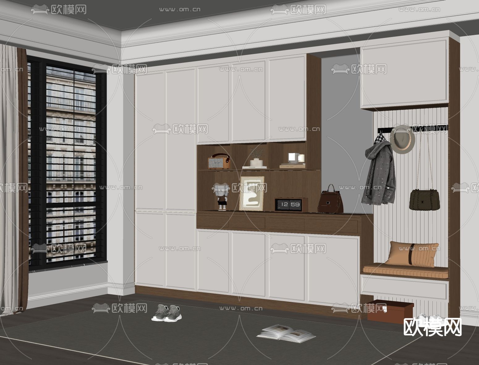 中古风鞋柜su模型下载（渲染图1）