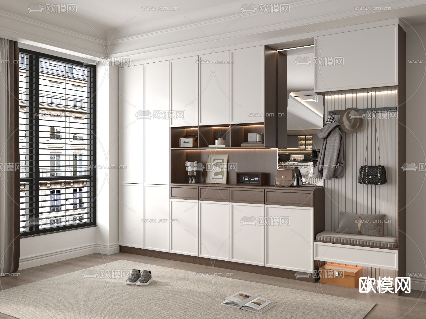 中古风鞋柜su模型下载（渲染图2）