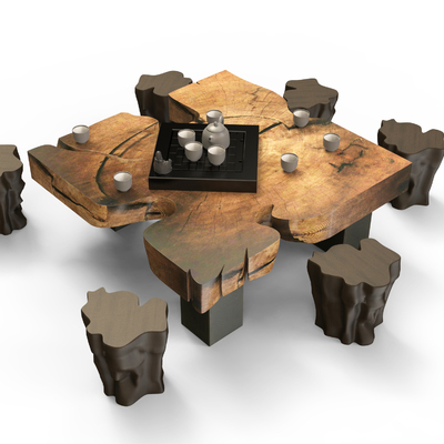 新中式根雕茶台su模型