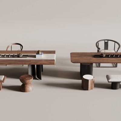 新中式茶桌 茶台su模型