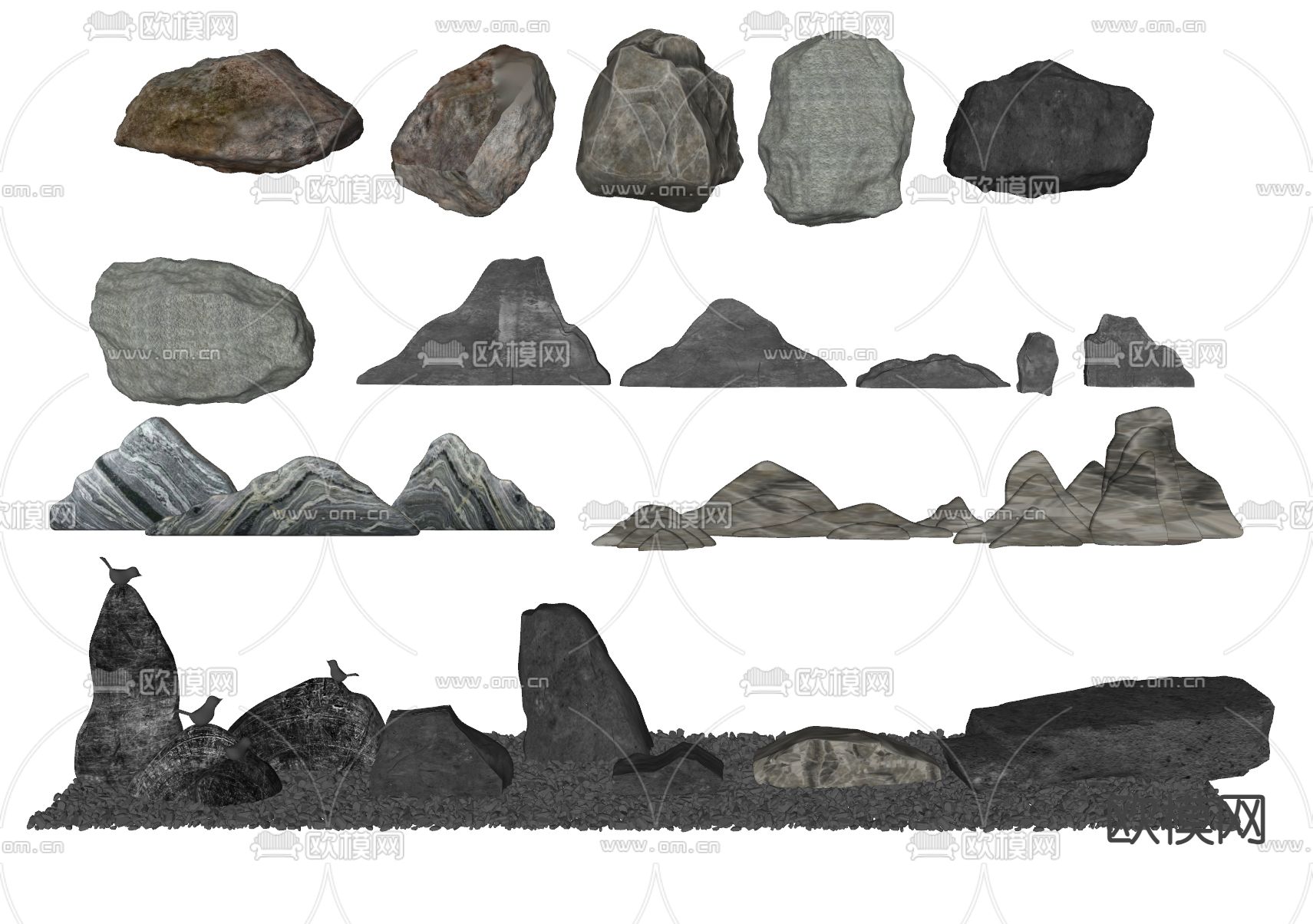 假山石头 景观石 石块 片石su模型下载（渲染图1）