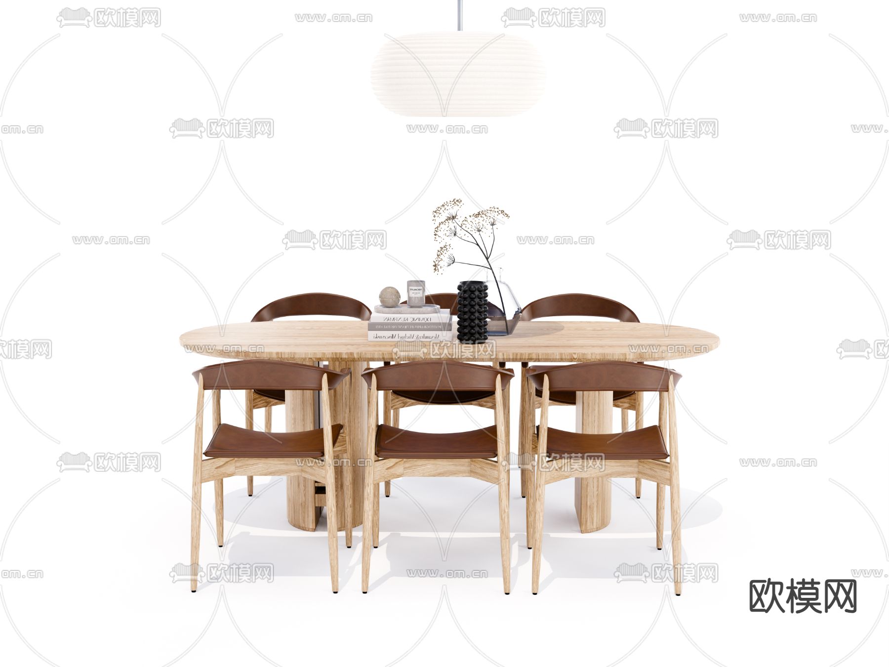 椭圆餐桌椅su模型下载（渲染图3）