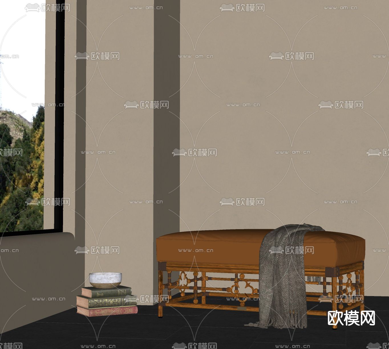 侘寂脚踏 床尾凳 脚踏su模型