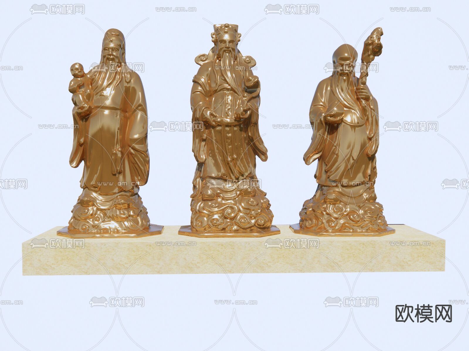 福禄寿雕塑 神仙雕塑su模型下载（渲染图2）