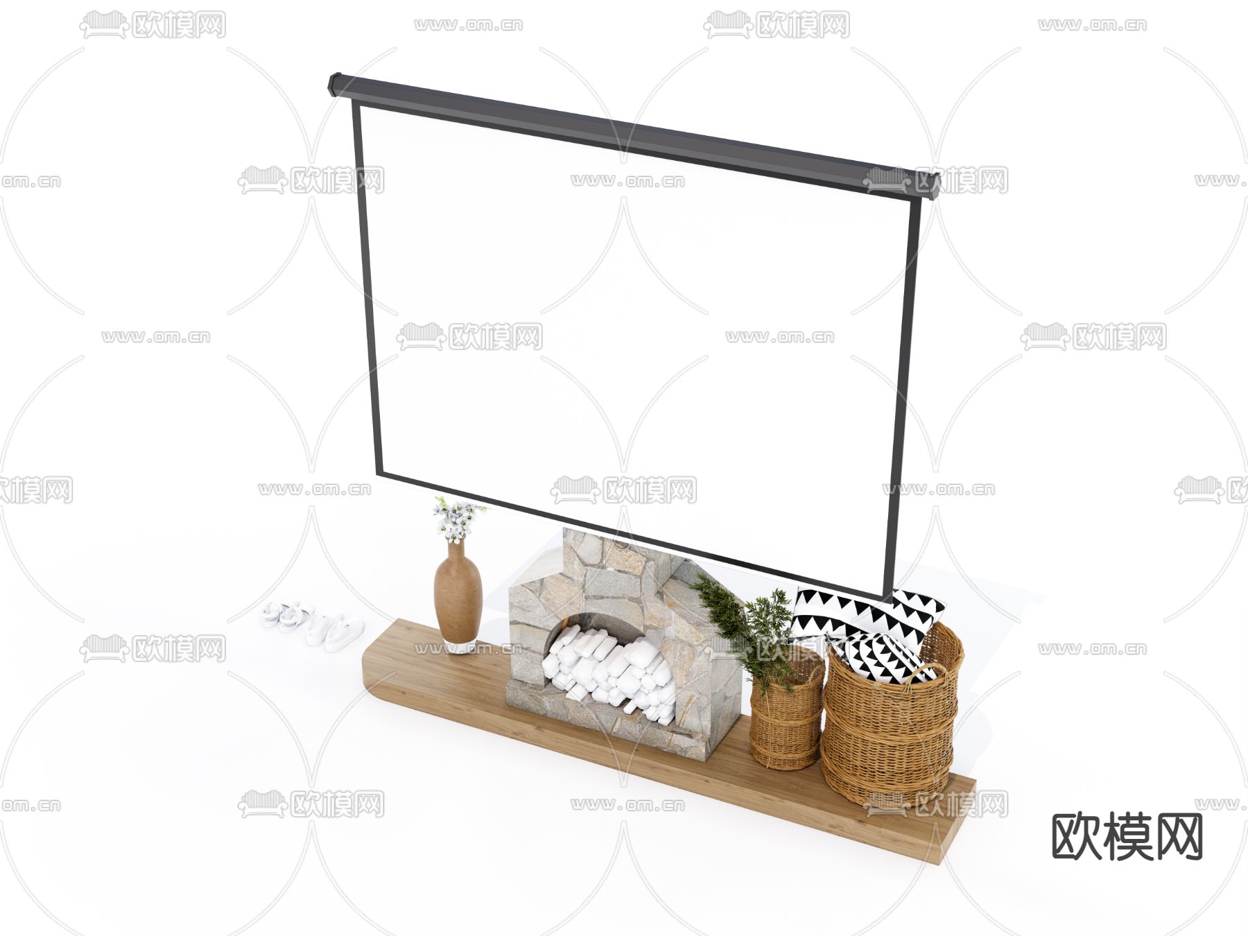 现代投影仪 投影幕布su模型下载（渲染图3）