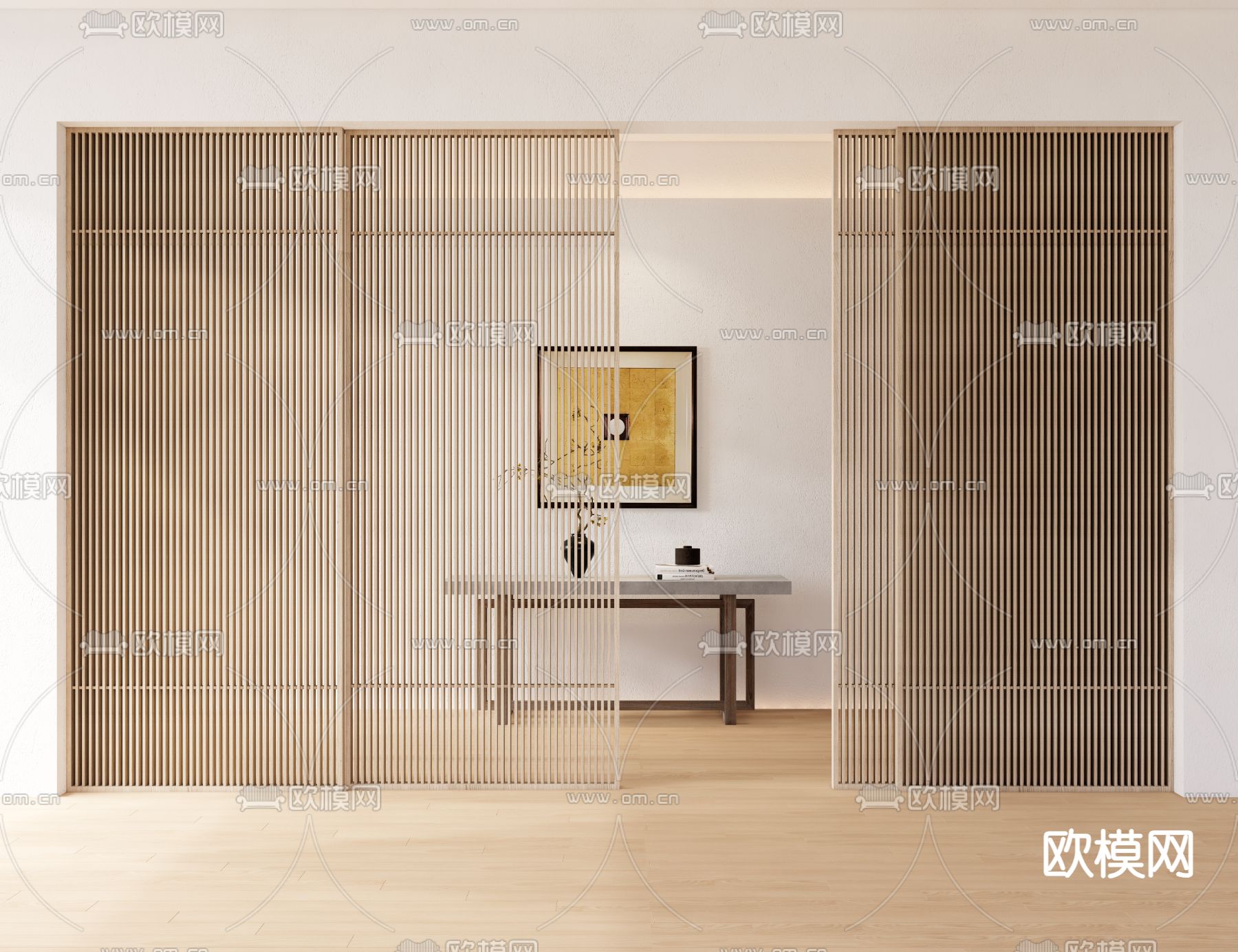 日式木格栅隔断su模型下载（渲染图2）