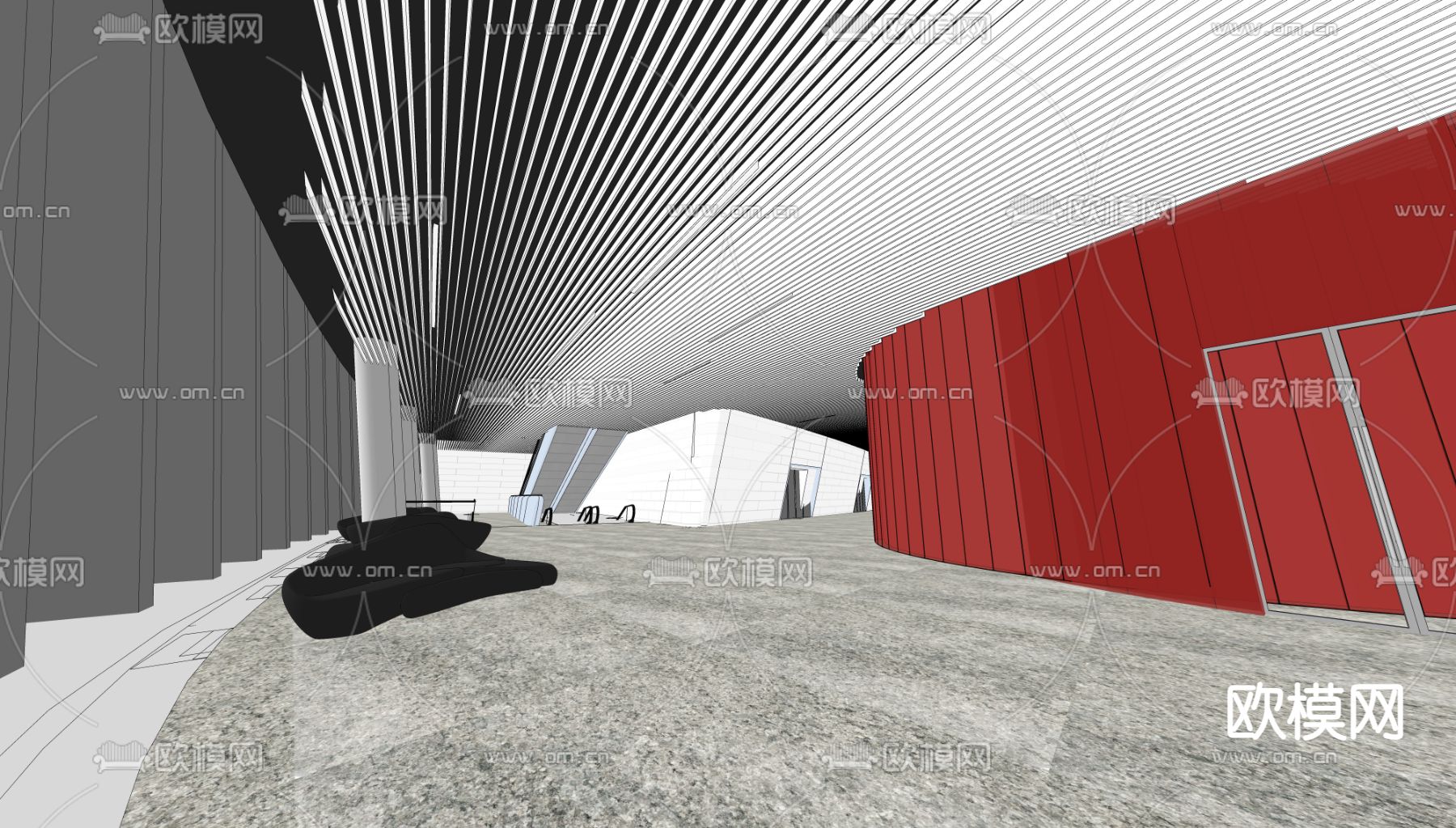 写字楼大堂 办公楼大堂su模型下载（渲染图1）