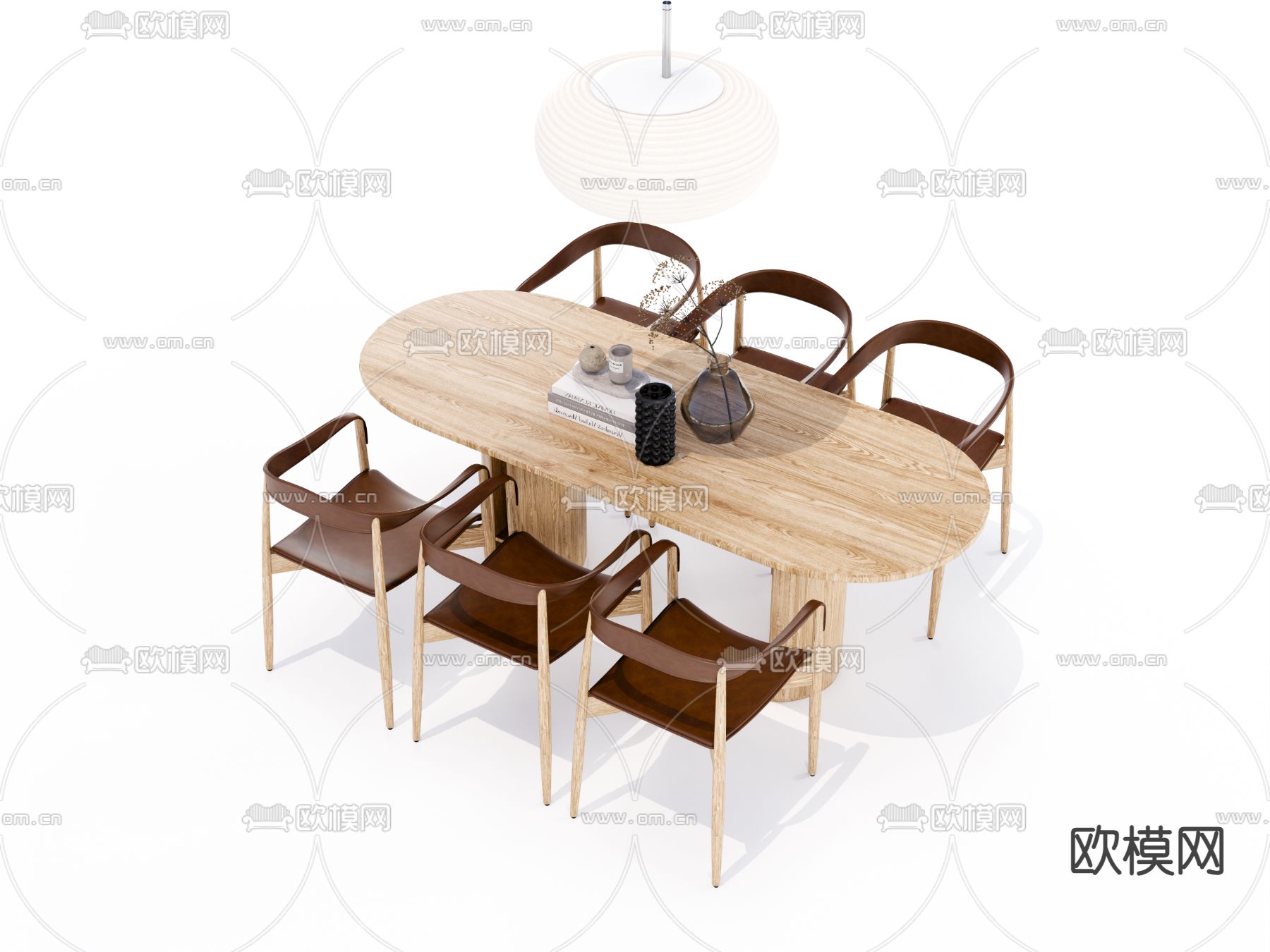 椭圆餐桌椅su模型下载（渲染图4）