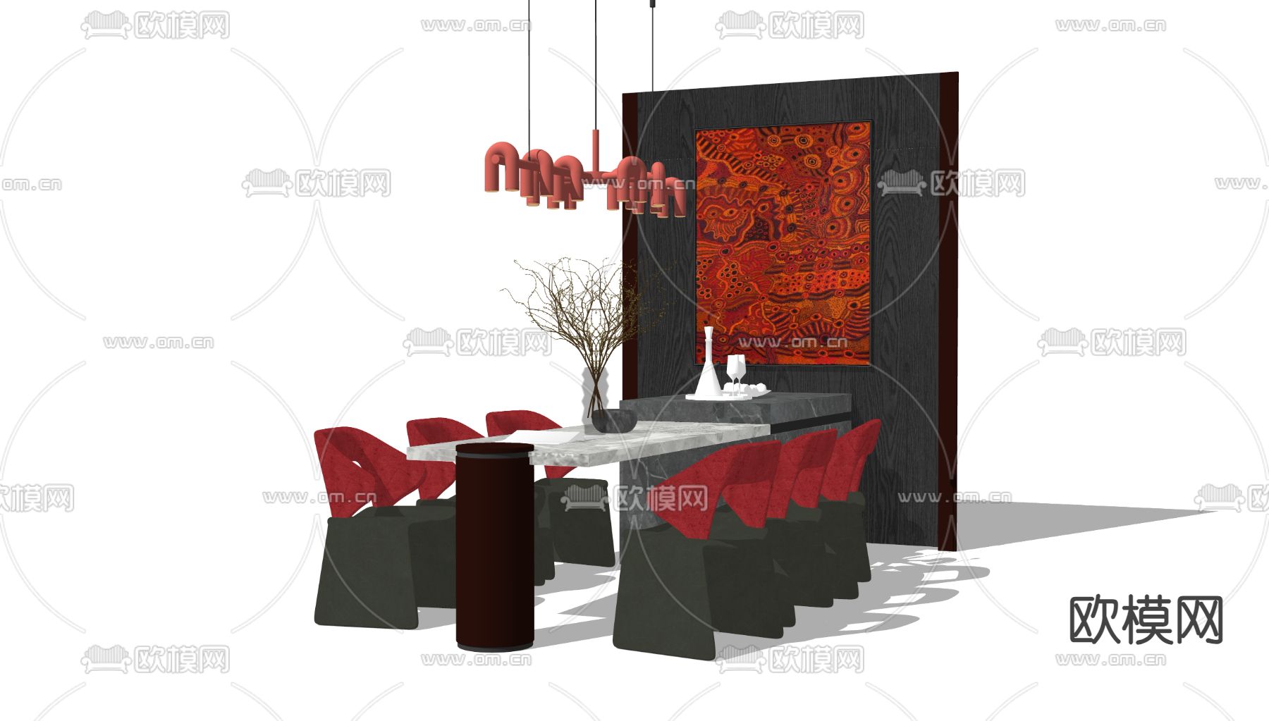 岛台餐桌椅su模型下载（渲染图1）