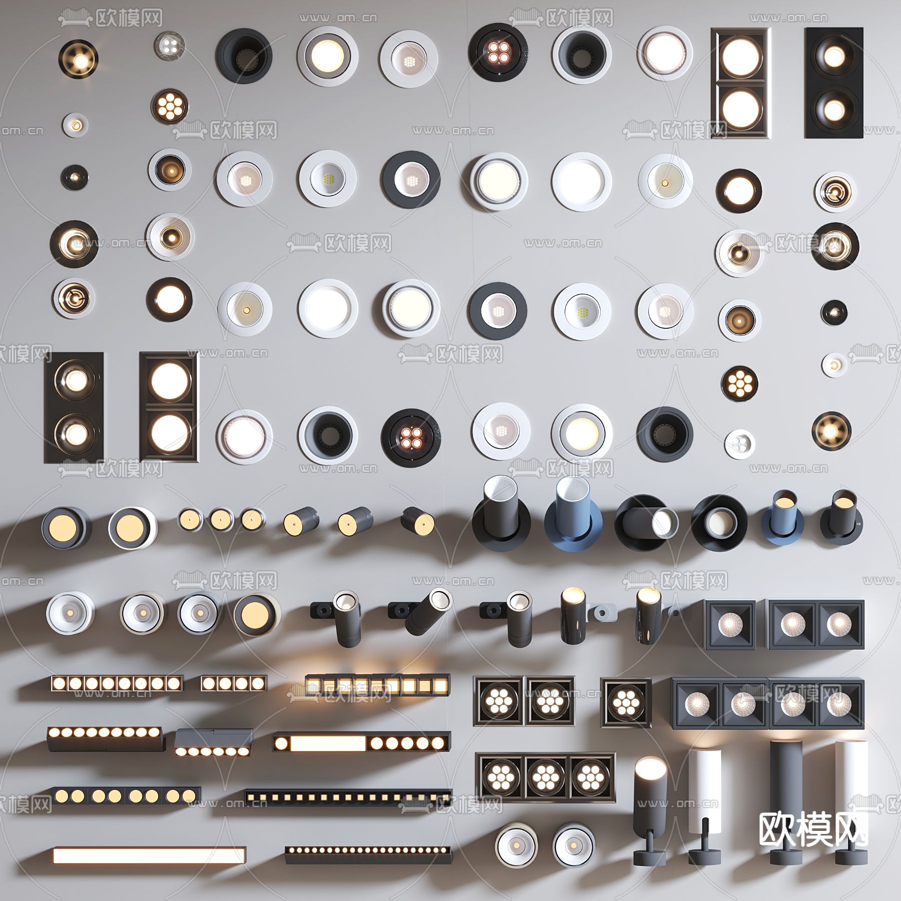 明装筒灯 嵌入式射灯 磁吸灯 轨道灯su模型下载（渲染图2）