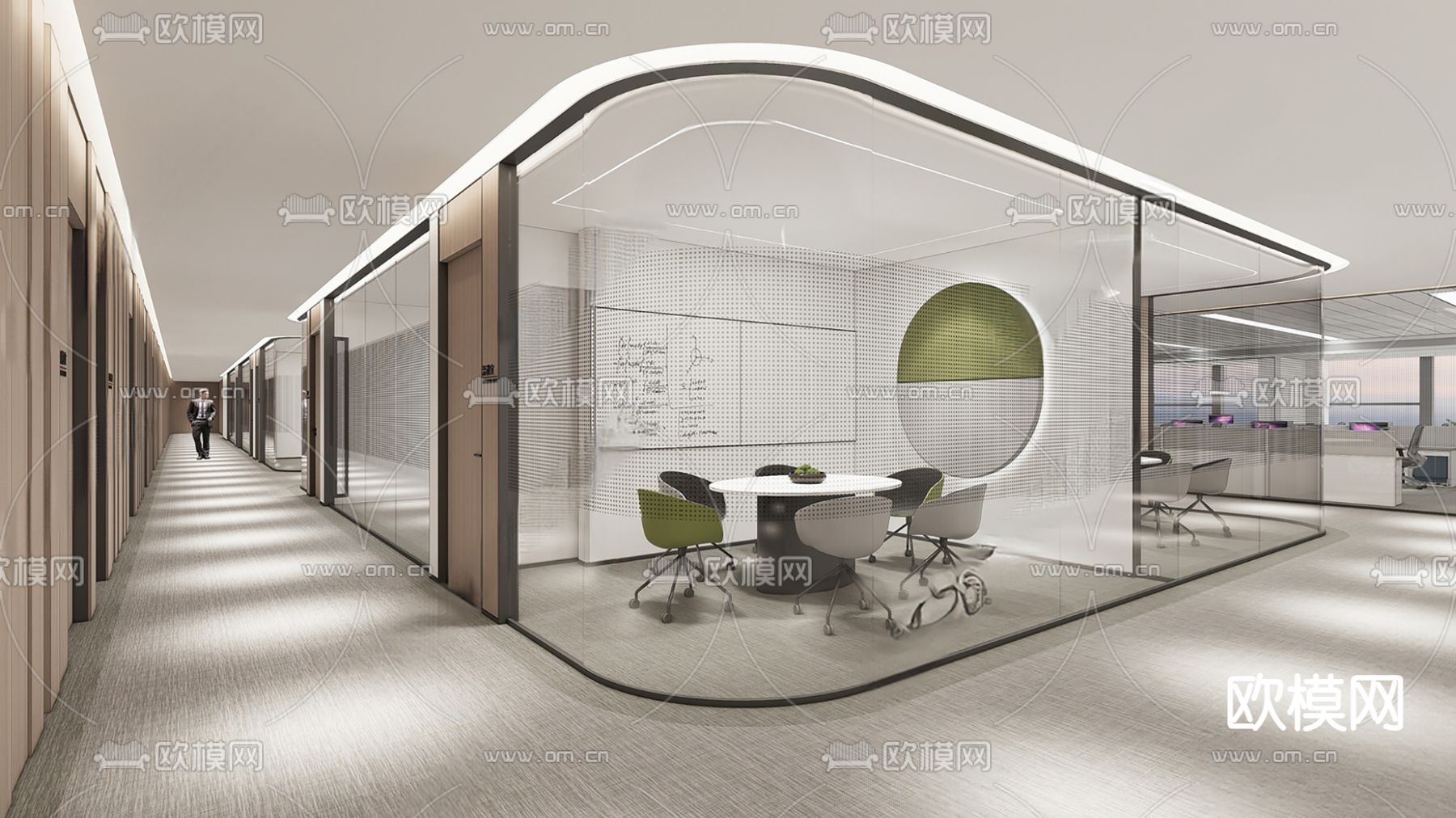 办公室走廊 过道su模型下载（渲染图3）