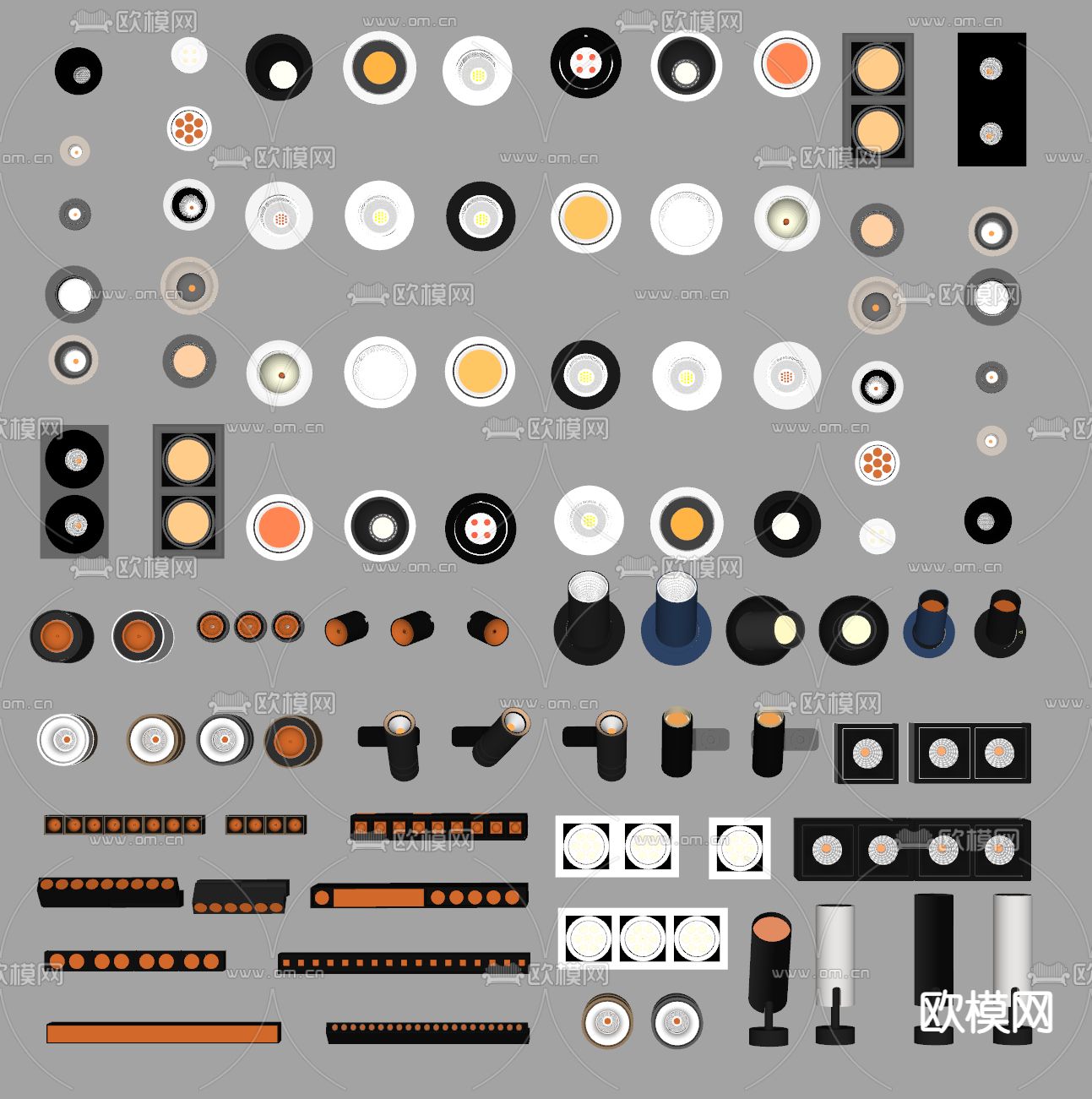 明装筒灯 嵌入式射灯 磁吸灯 轨道灯su模型下载（渲染图1）