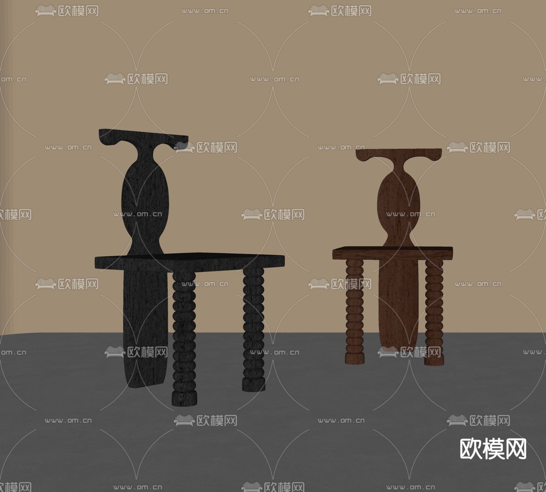 中古风椅子 餐椅su模型下载（渲染图1）