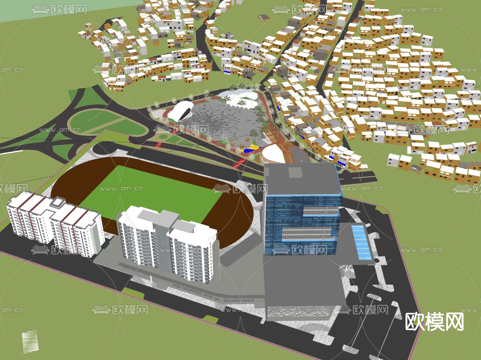 现代商业街su模型下载（渲染图1）