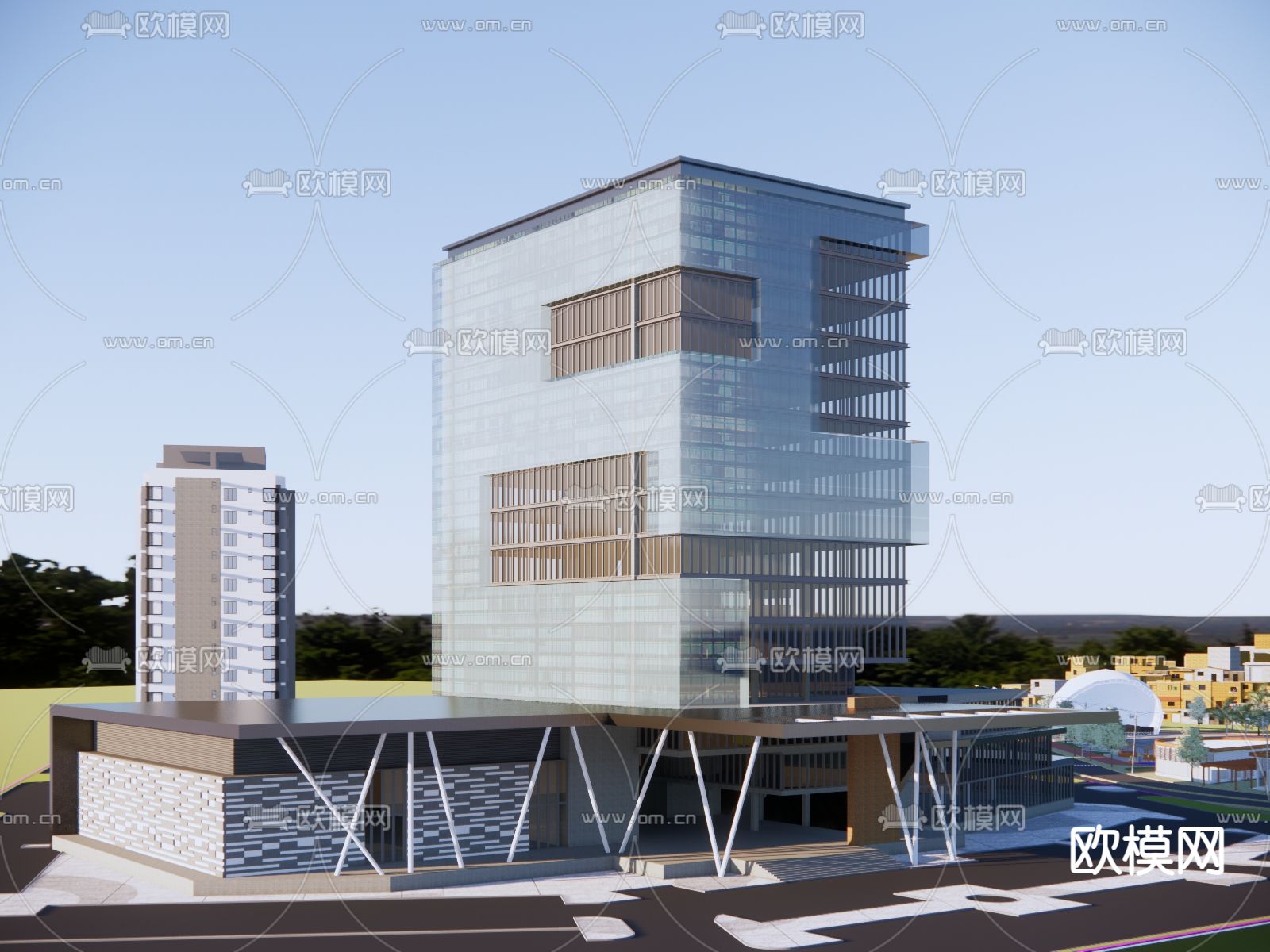 现代商业街su模型下载（渲染图3）