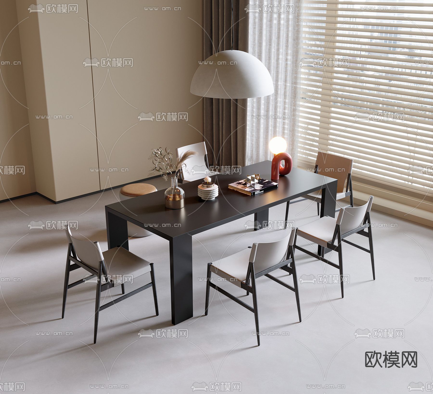 现代餐桌椅su模型下载（渲染图2）