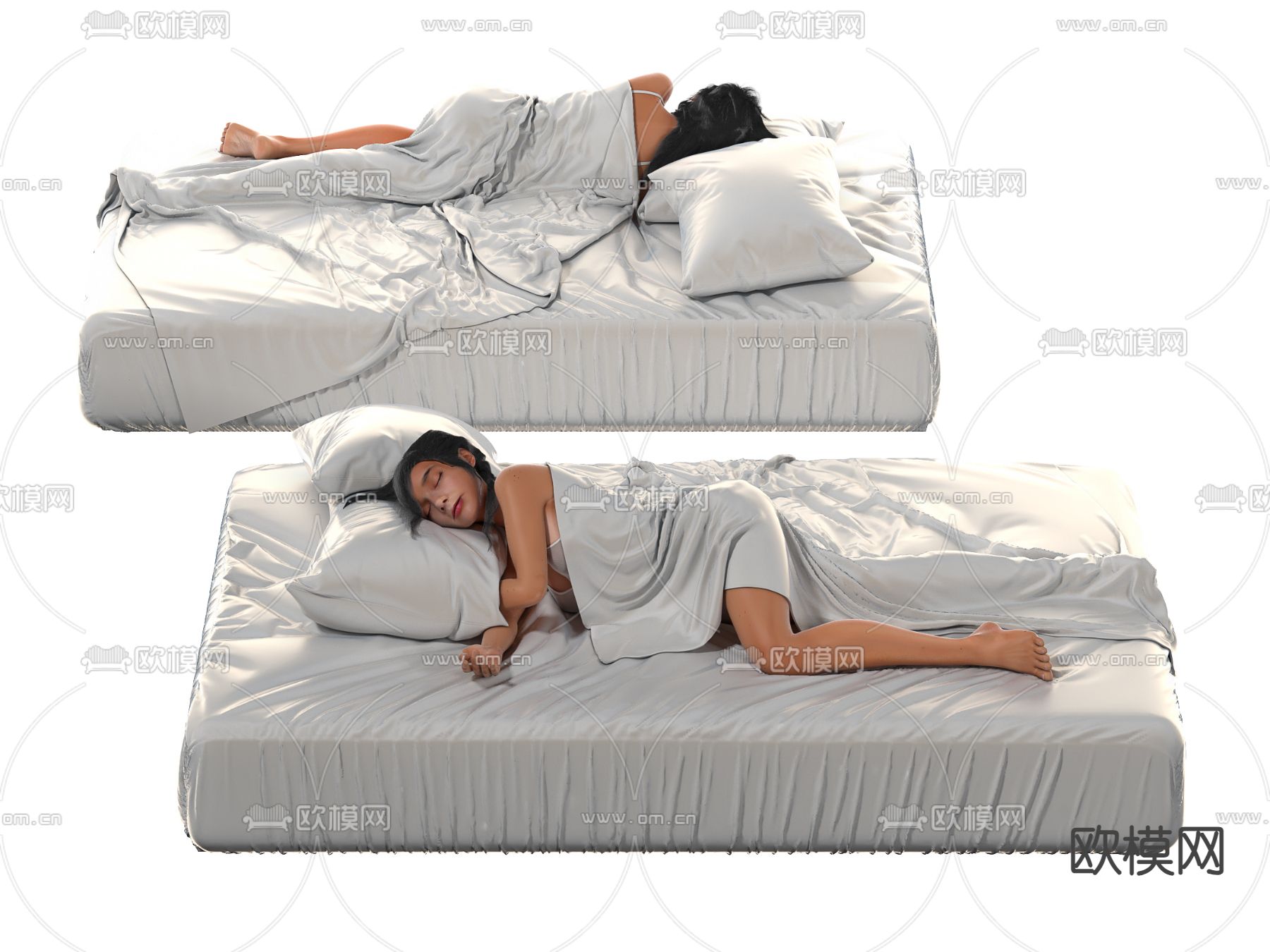 睡姿女孩 美女人物su模型下载（渲染图2）