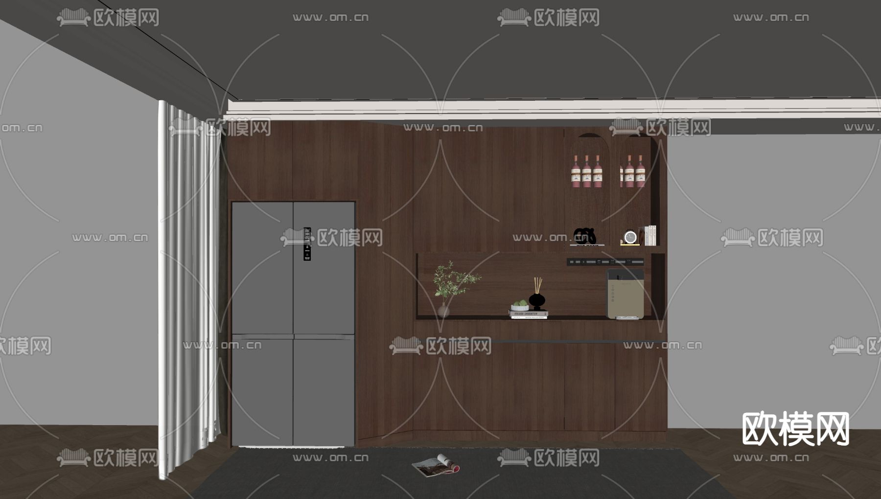 中古风酒柜 餐边柜su模型下载（渲染图1）
