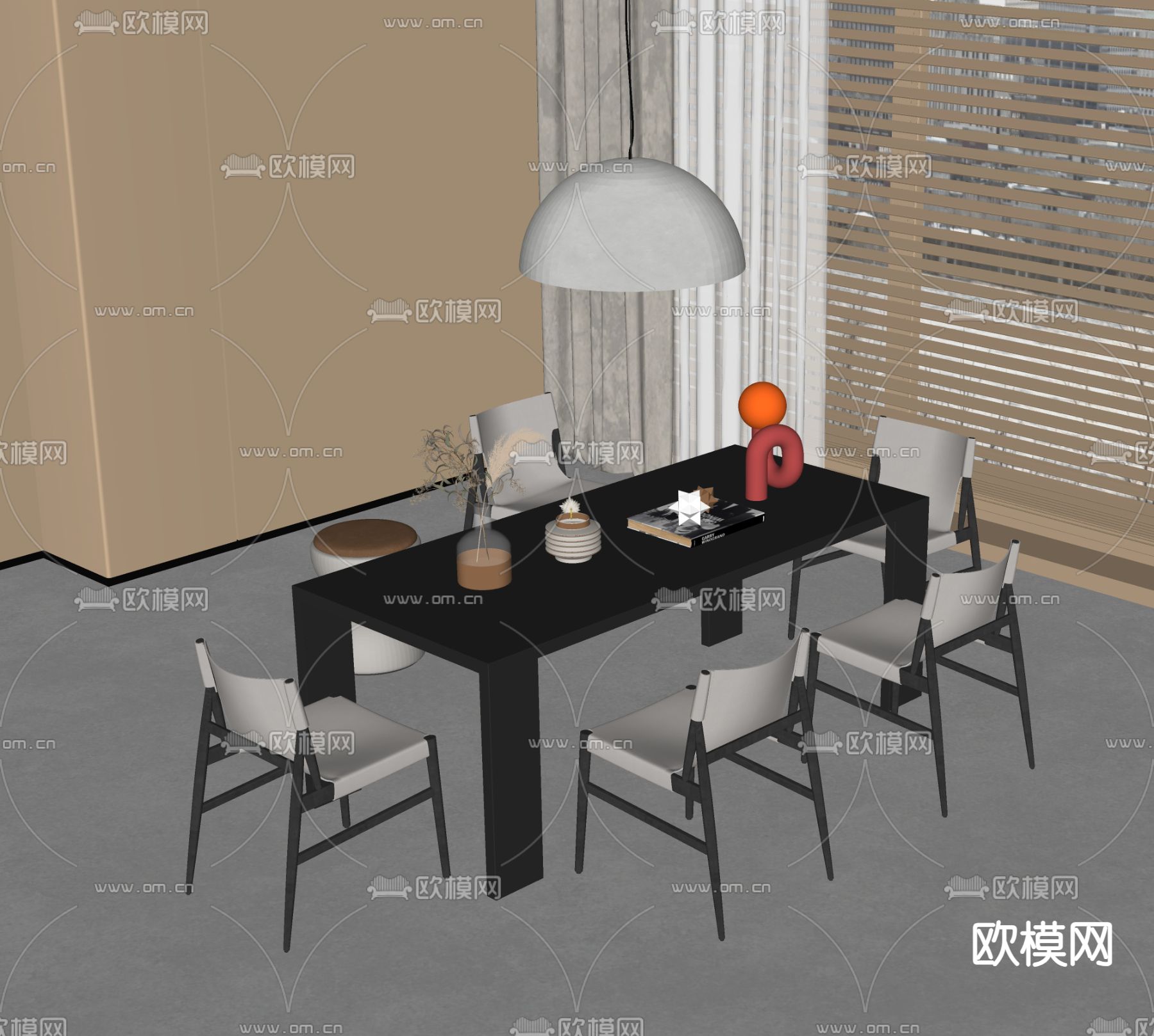现代餐桌椅su模型下载（渲染图1）