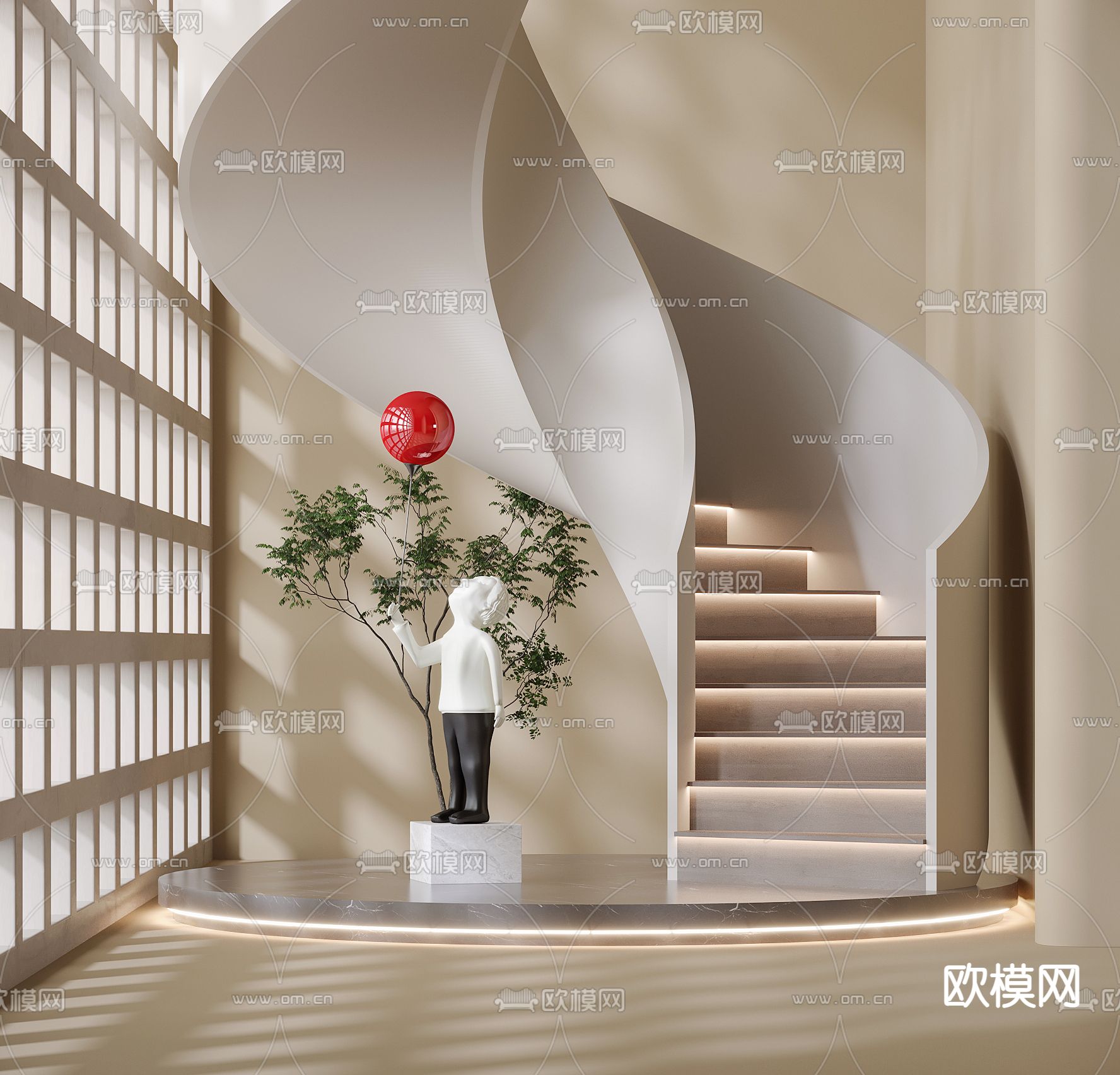 旋转楼梯su模型下载（渲染图2）