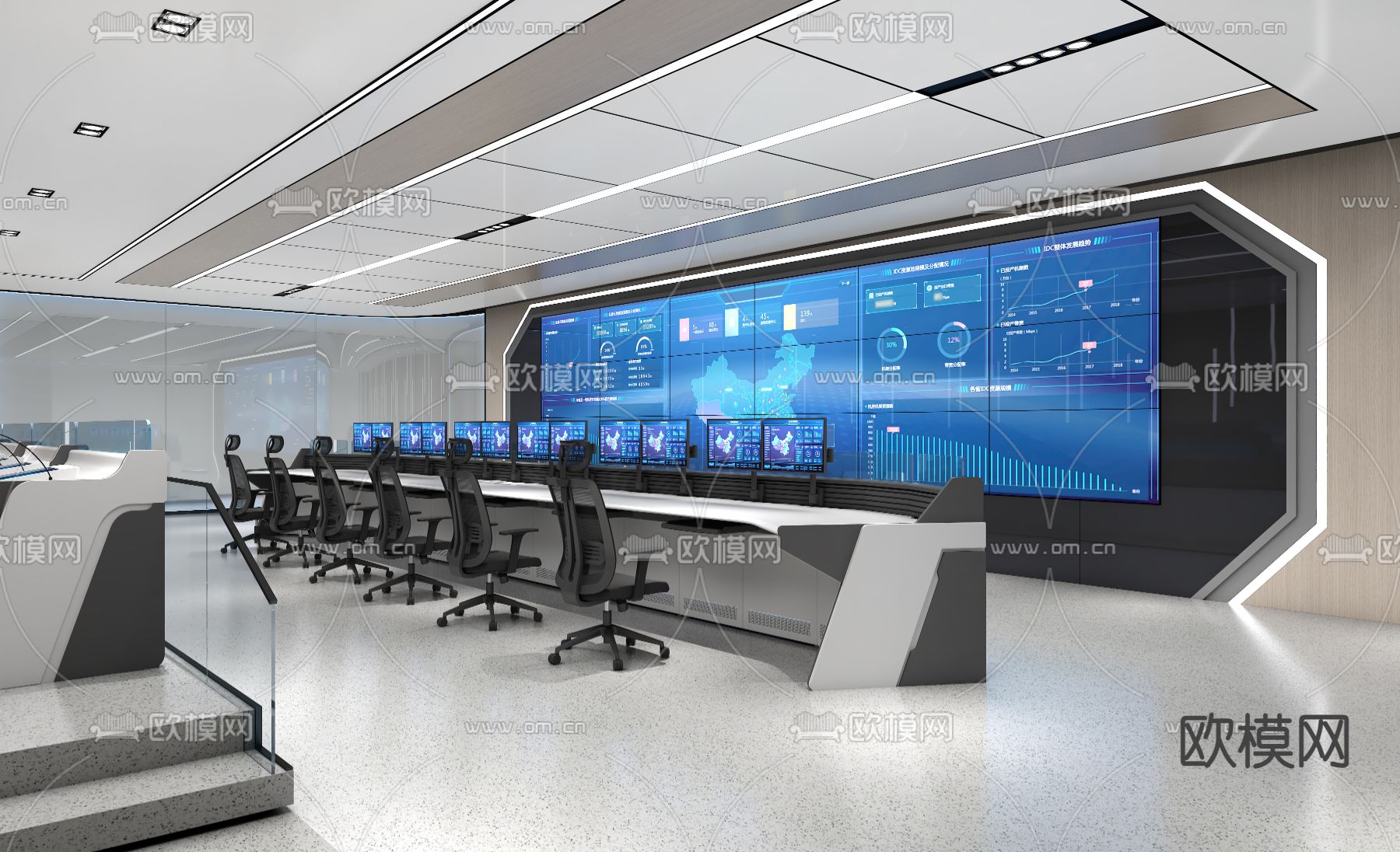 指挥中心 监控室 调度室su模型下载（渲染图4）
