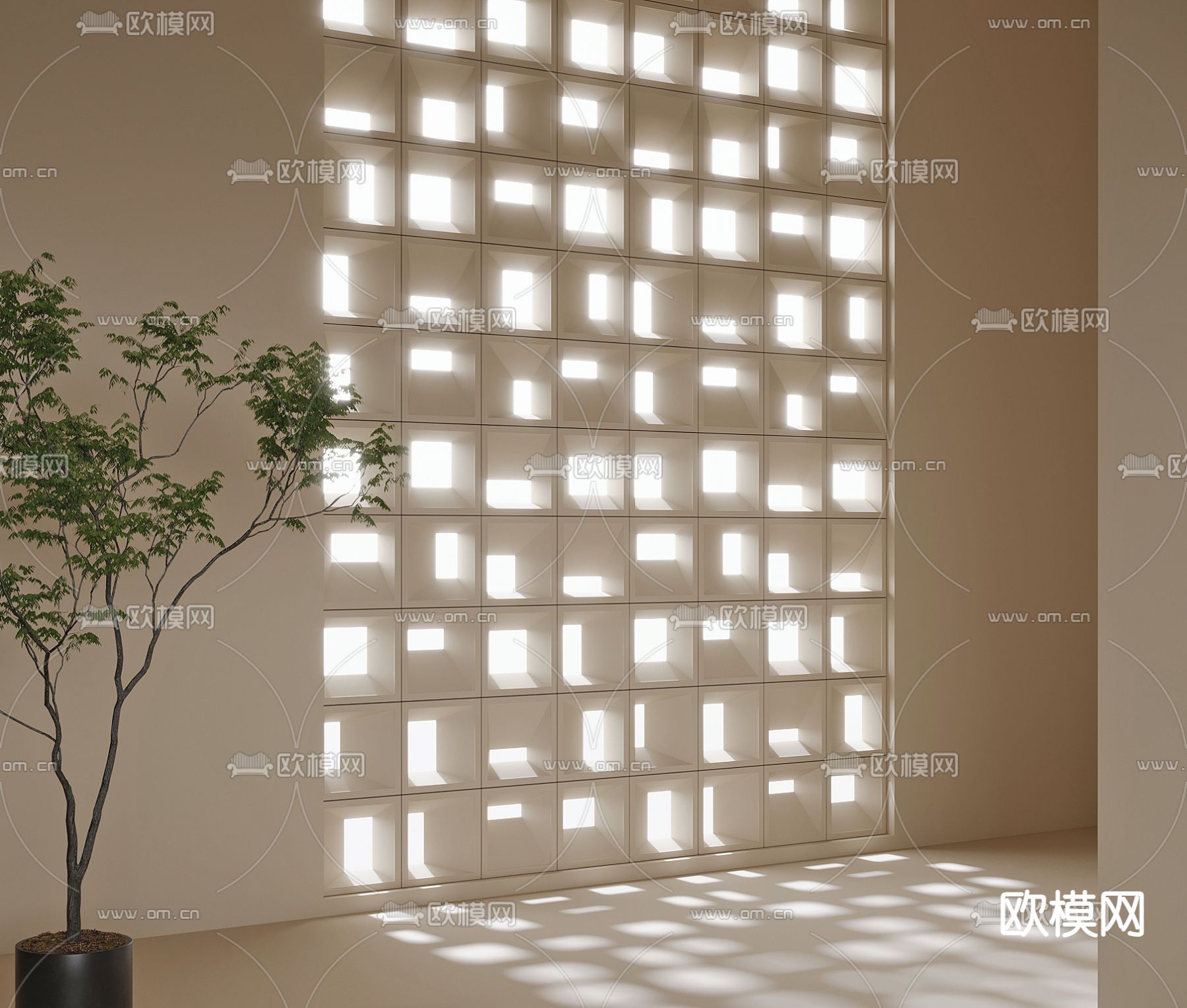 水泥砖镂空隔断su模型下载（渲染图2）