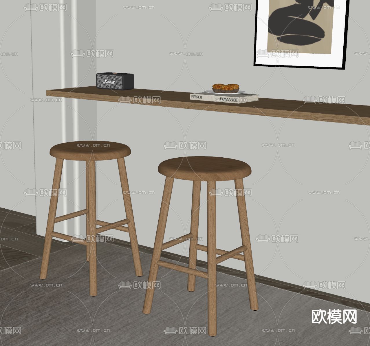 吧椅 吧凳 高脚凳su模型下载（渲染图1）