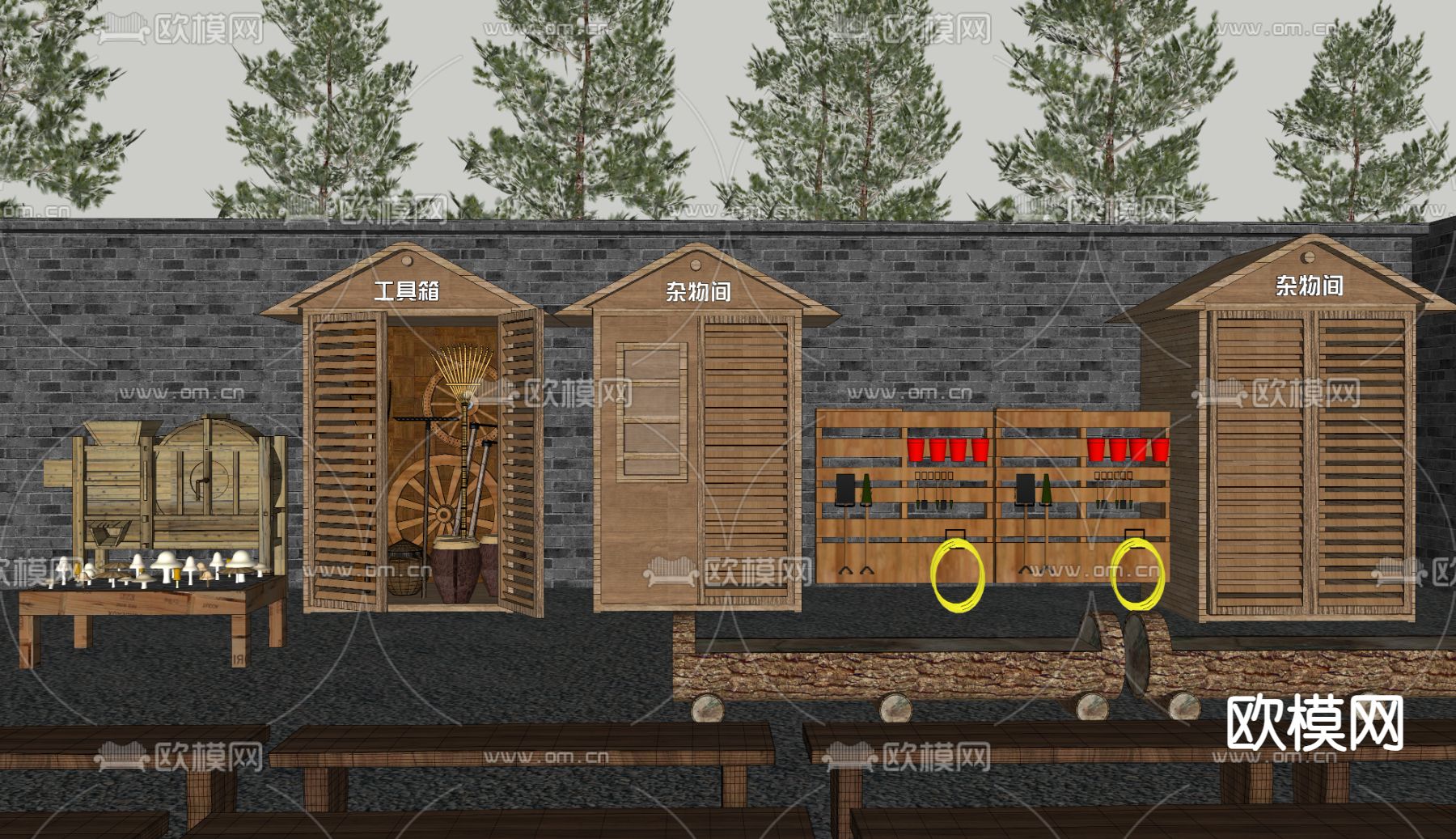 乡村工具房 农具收纳柜su模型下载（渲染图3）