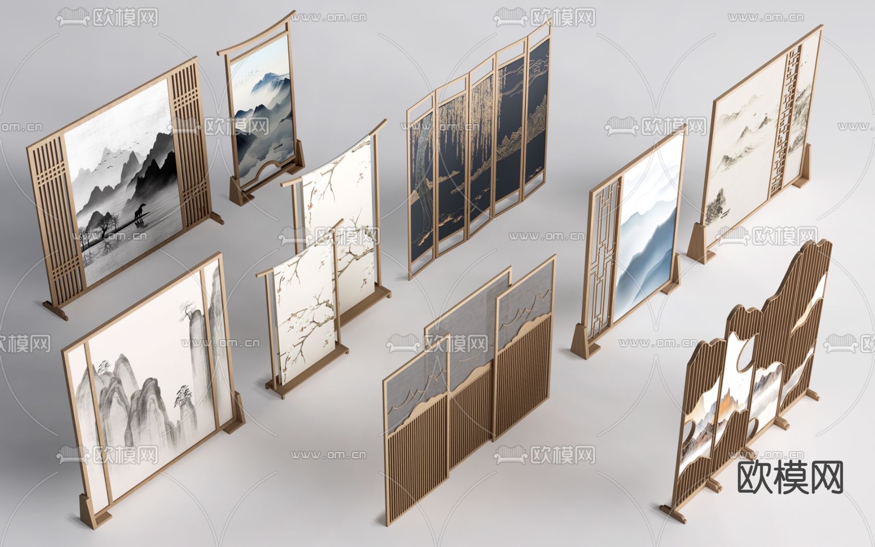 新中式屏风隔断 木质隔断su模型下载（渲染图3）