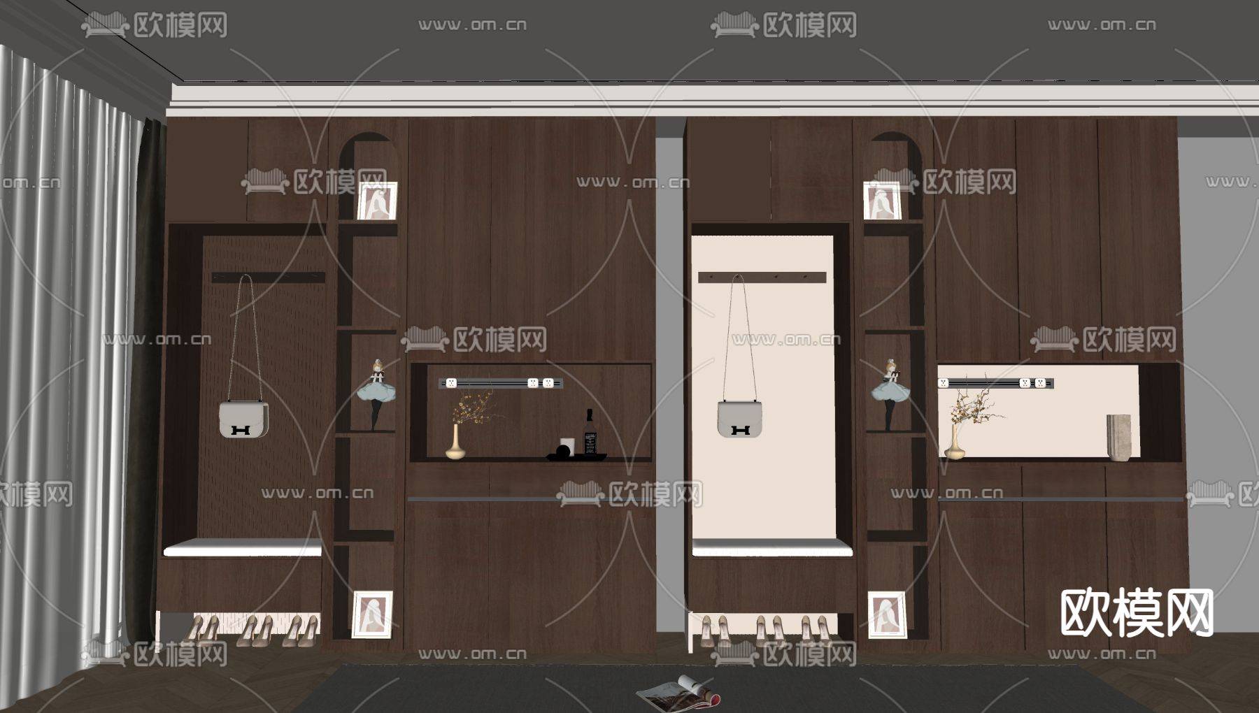 中古风鞋柜su模型下载（渲染图1）