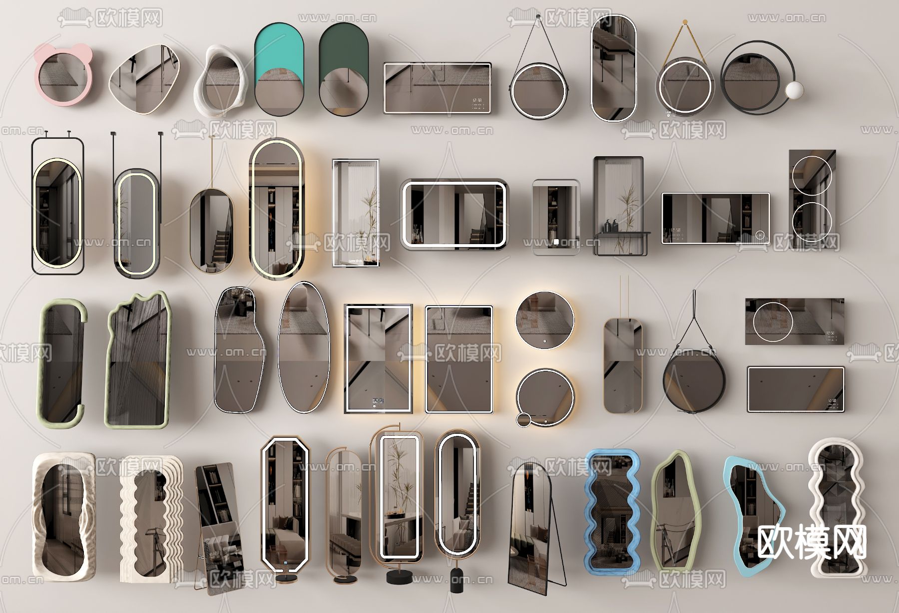 镜子 化妆镜 挂镜 艺术镜 全身镜su模型下载（渲染图2）