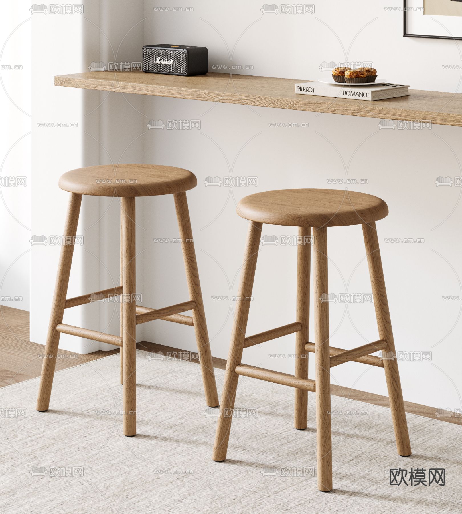 吧椅 吧凳 高脚凳su模型下载（渲染图2）