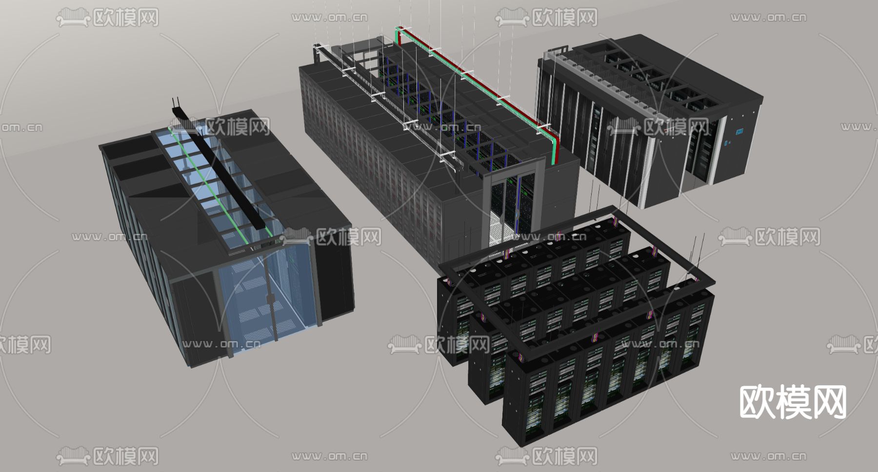 服务器机柜 存储机柜 机房设备su模型下载（渲染图1）