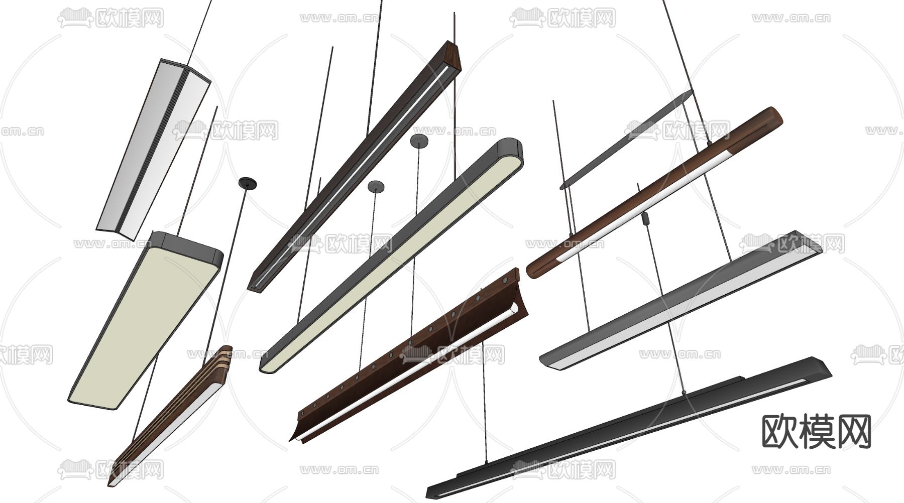 办公吊灯 长条吊灯su模型下载（渲染图1）