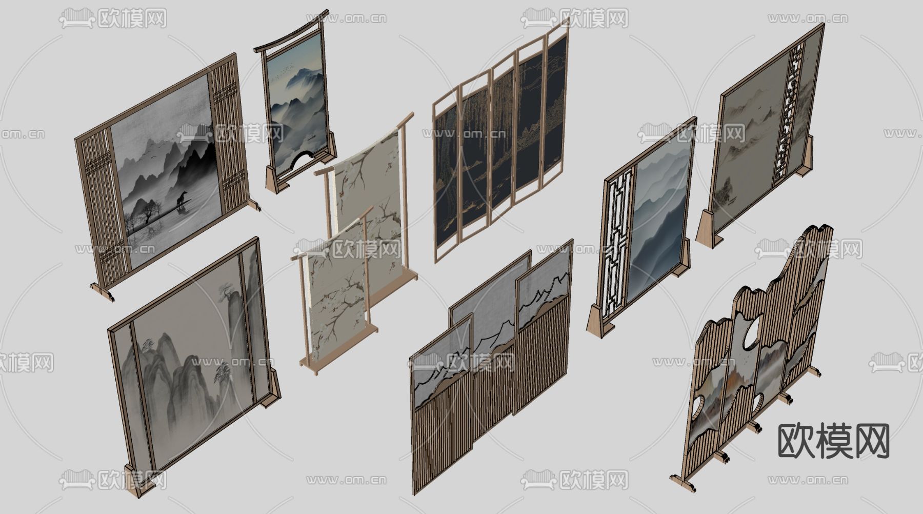 新中式屏风隔断 木质隔断su模型下载（渲染图1）