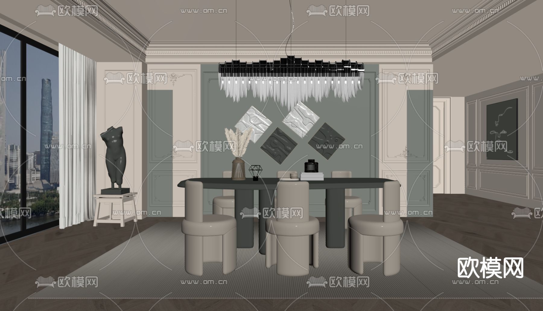 法式餐厅su模型下载（渲染图1）