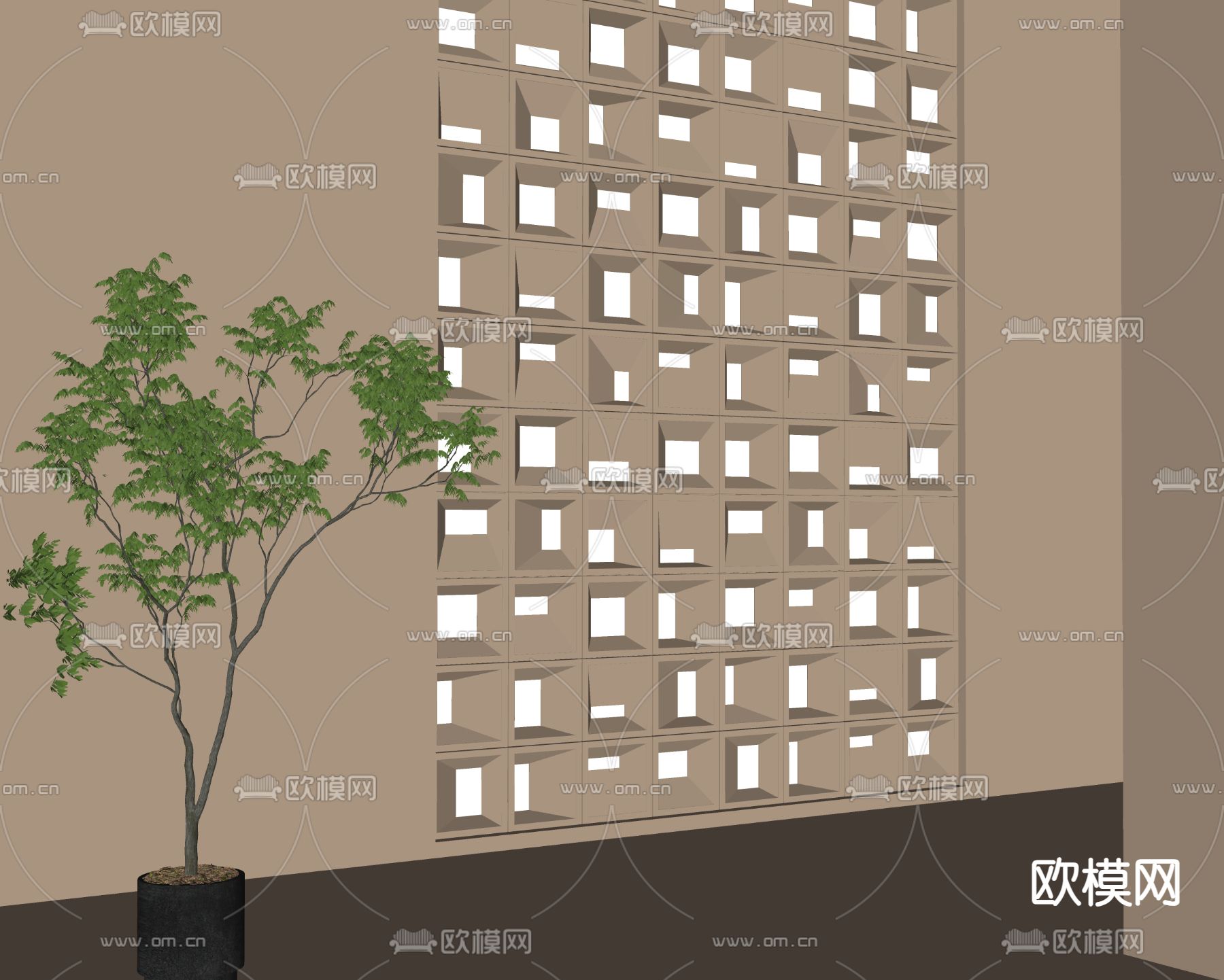 水泥砖镂空隔断su模型下载（渲染图1）