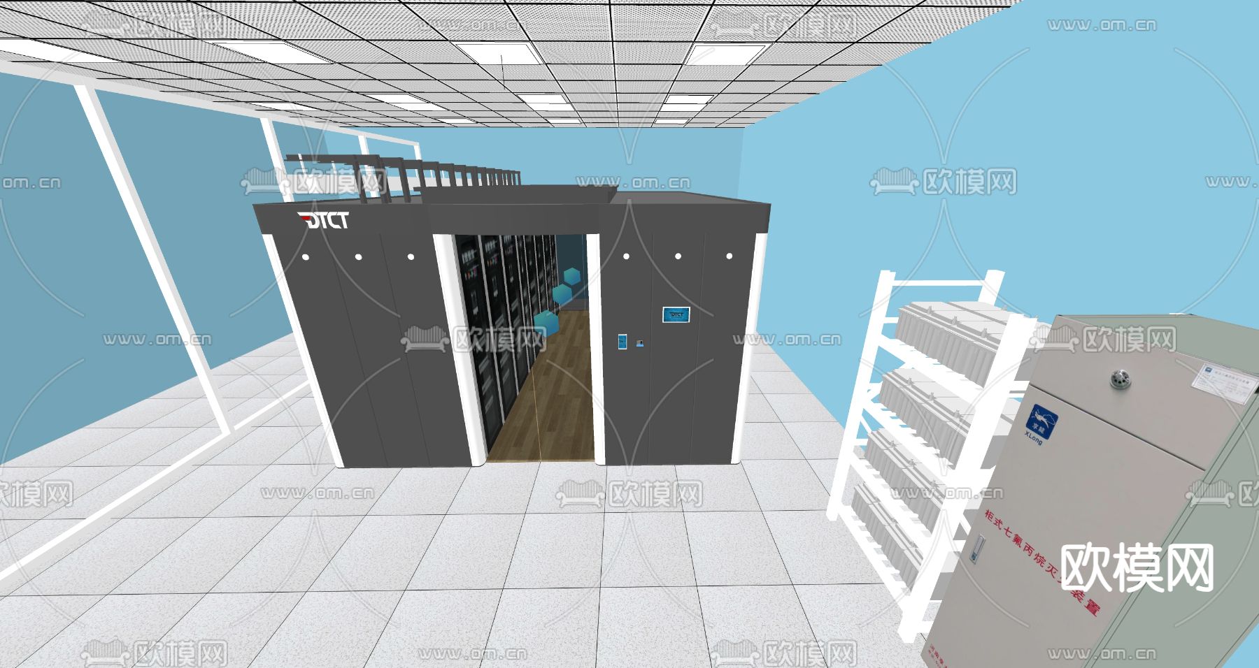 现代服务器 机房 网络设备su模型下载（渲染图1）