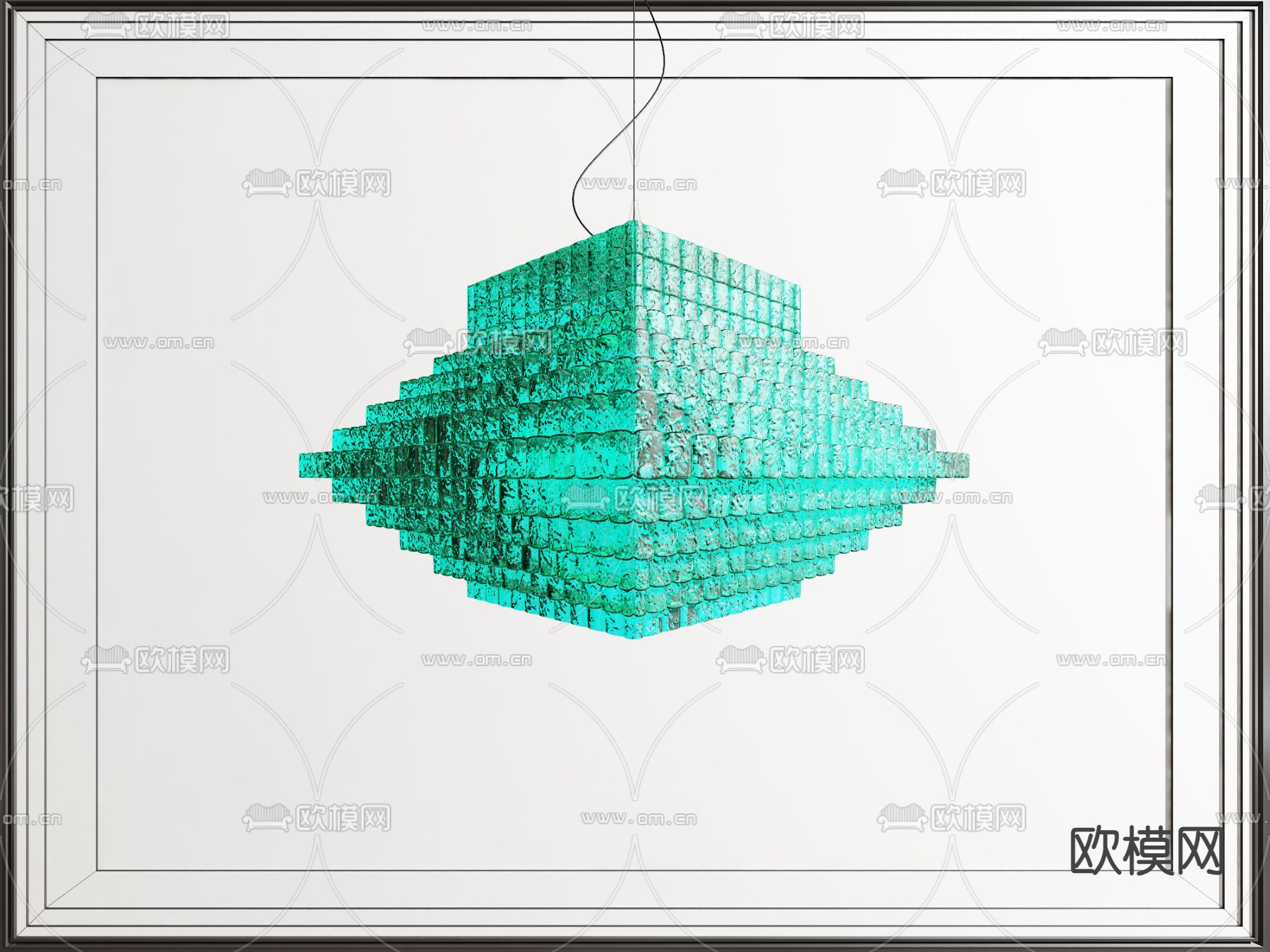 东南亚彩玻方形吊灯su模型下载（渲染图2）