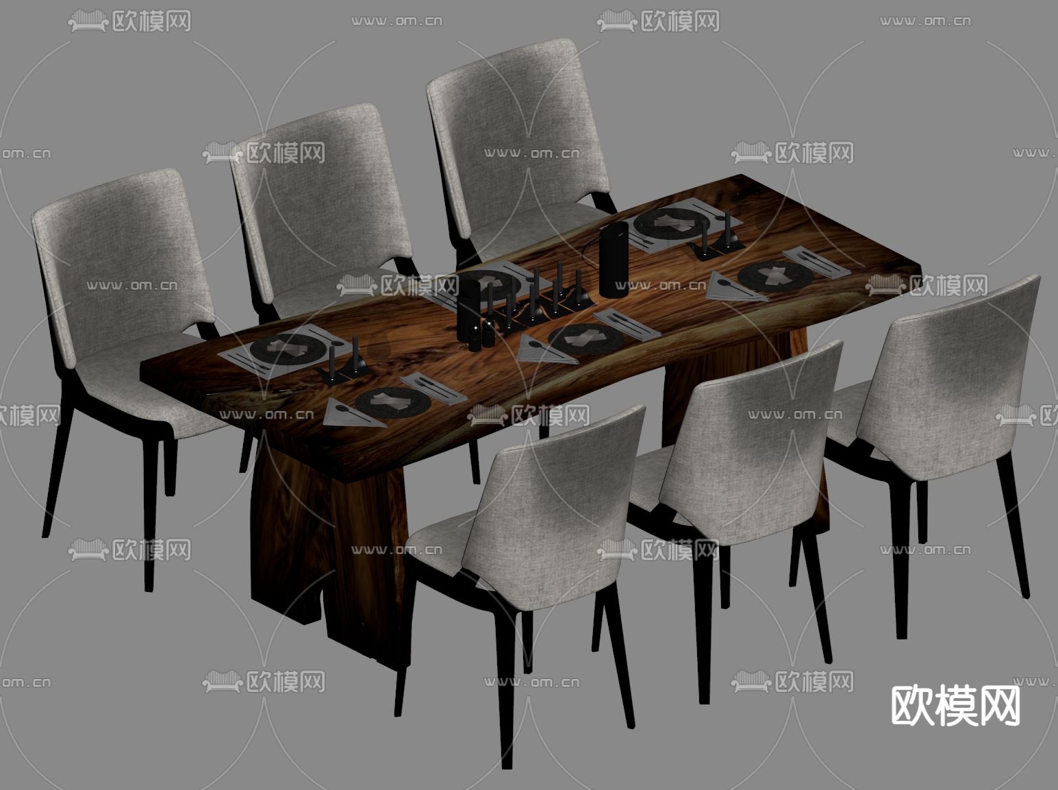 长条餐桌椅su模型下载（渲染图1）