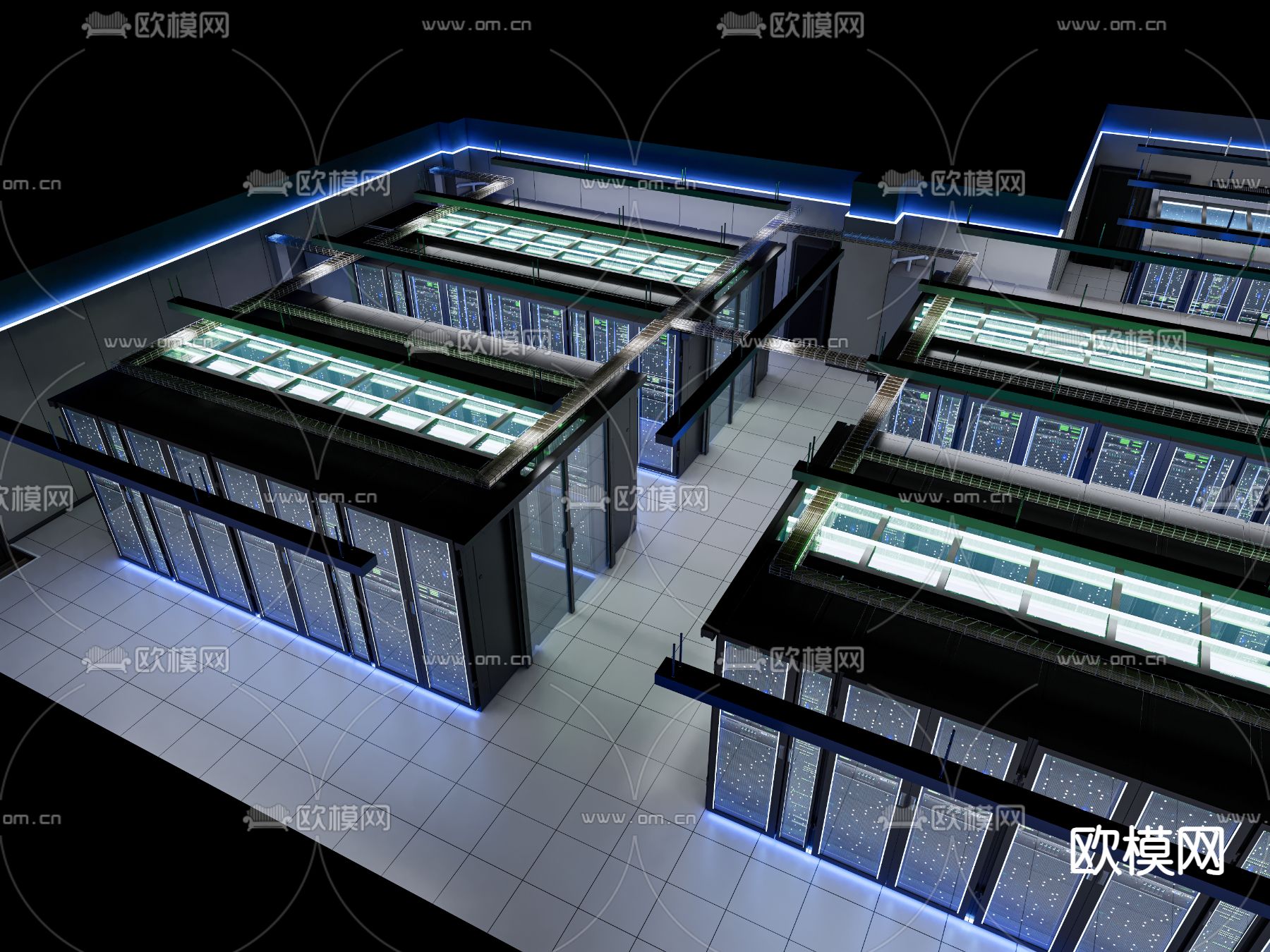 现代服务器 机房 弱电箱 服务器机柜 数据库su模型下载（渲染图2）