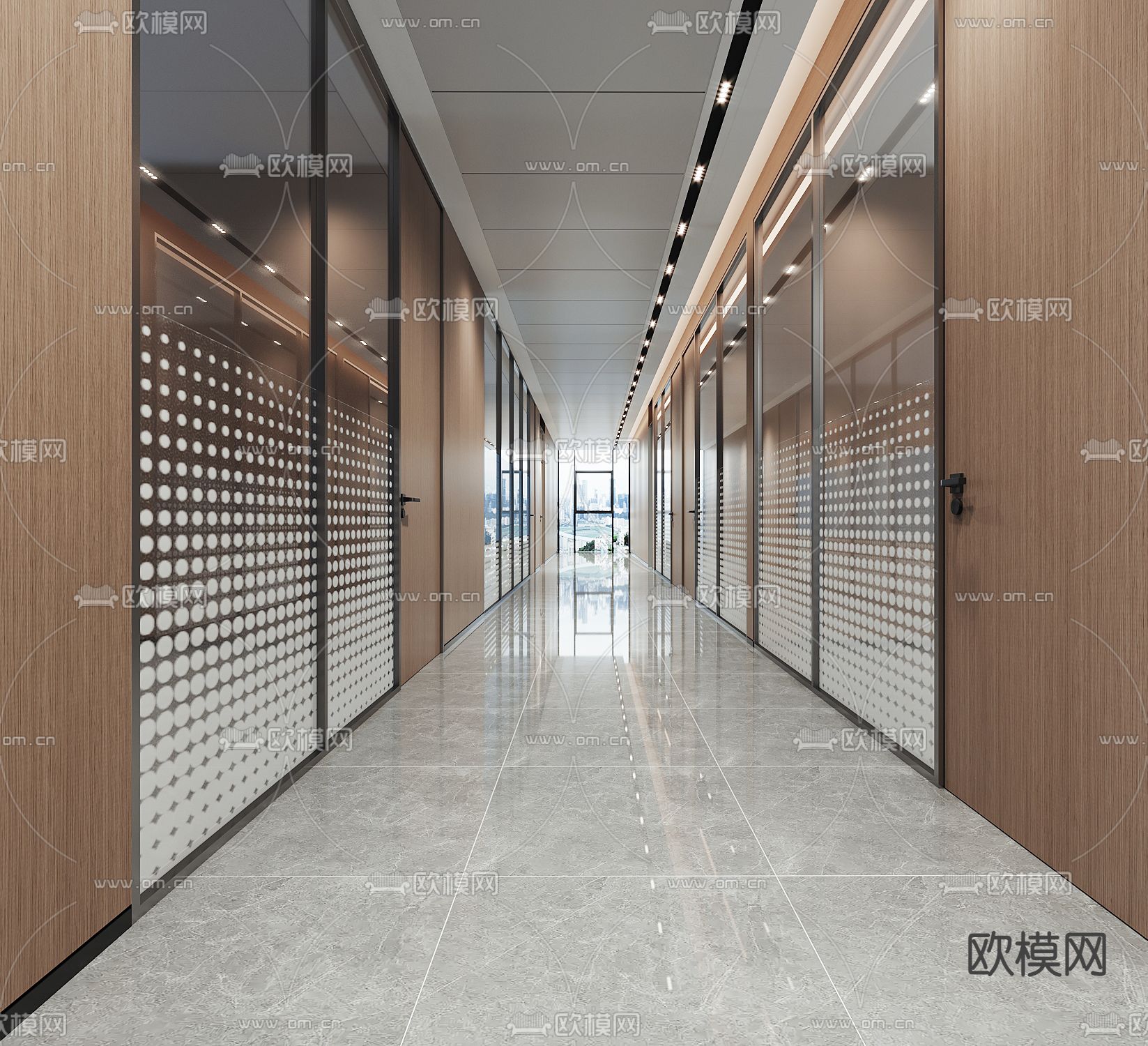 现代办公室走廊过道su模型下载（渲染图2）