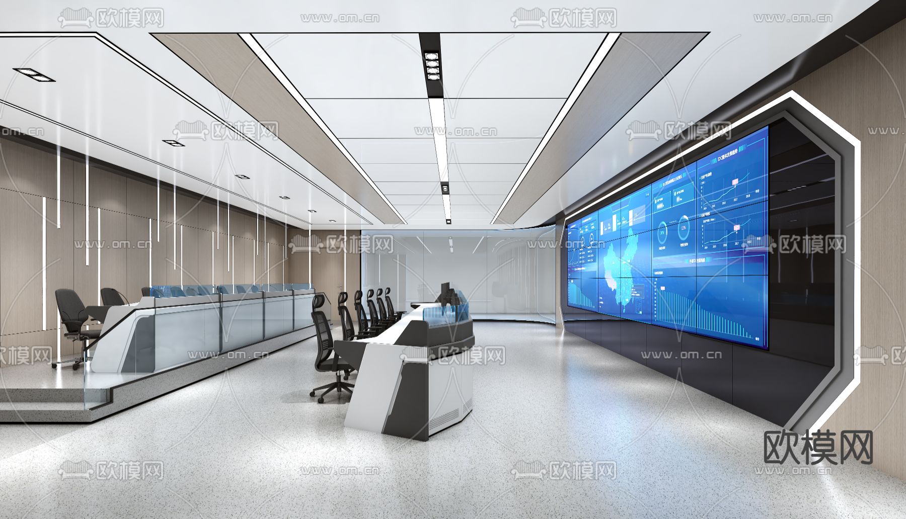 指挥中心 监控室 调度室su模型下载（渲染图2）