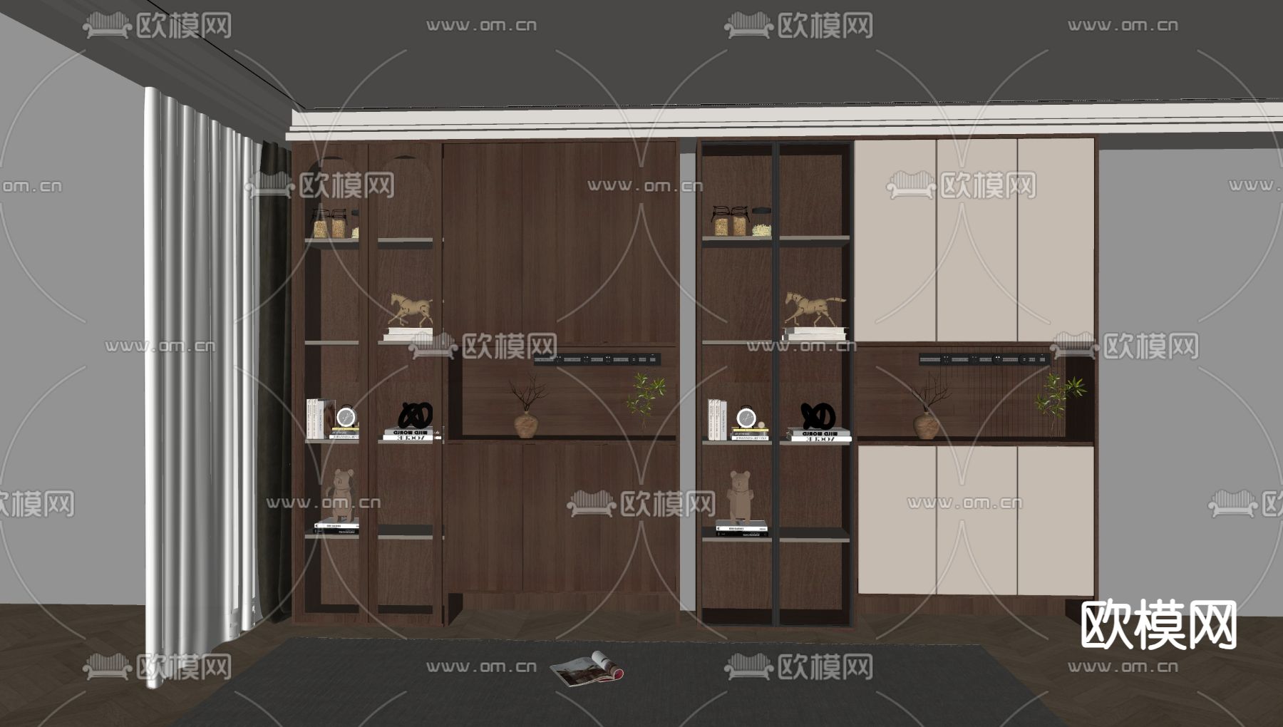 中古风酒柜su模型下载（渲染图1）