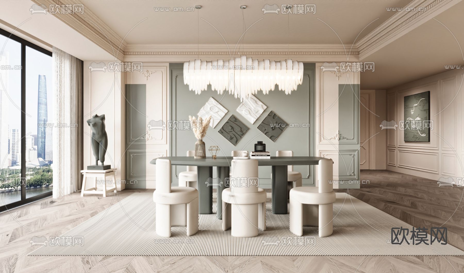 法式餐厅su模型下载（渲染图2）