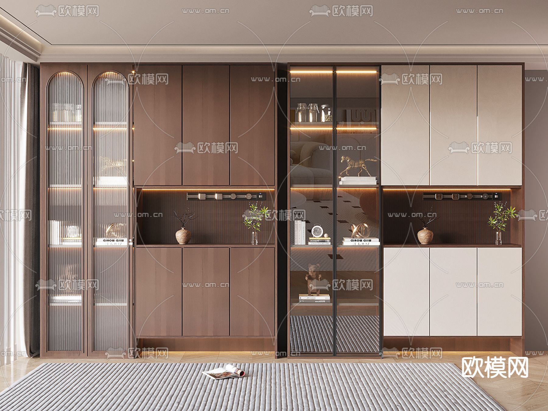 中古风酒柜su模型下载（渲染图2）