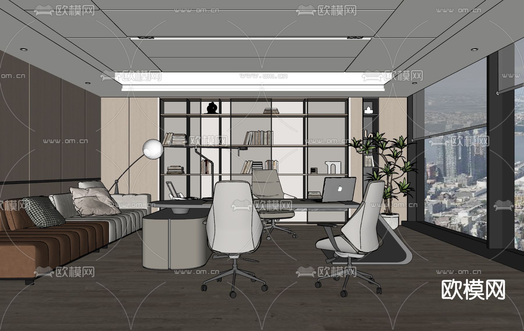 现代经理办公室 董事长办公室su模型下载（渲染图1）