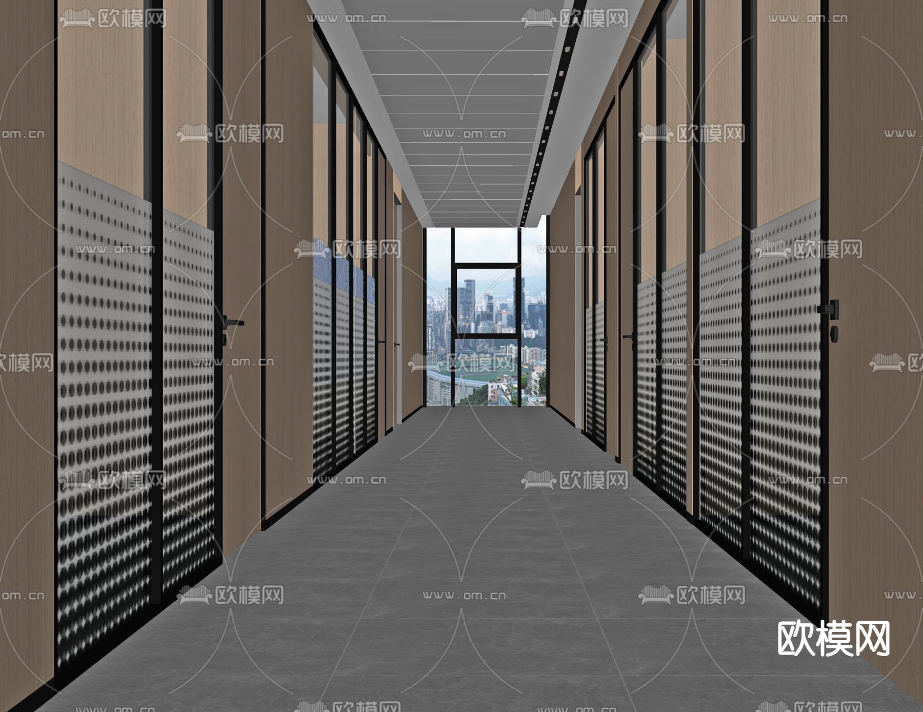 现代办公室走廊过道su模型下载（渲染图1）