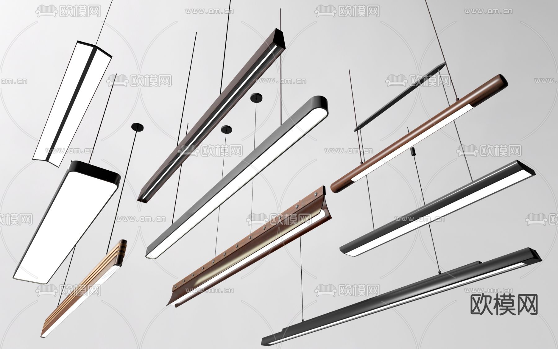 办公吊灯 长条吊灯su模型下载（渲染图2）