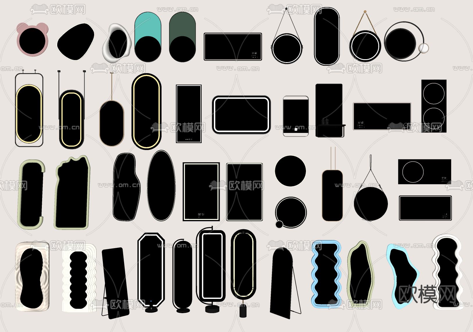 镜子 化妆镜 挂镜 艺术镜 全身镜su模型下载（渲染图1）